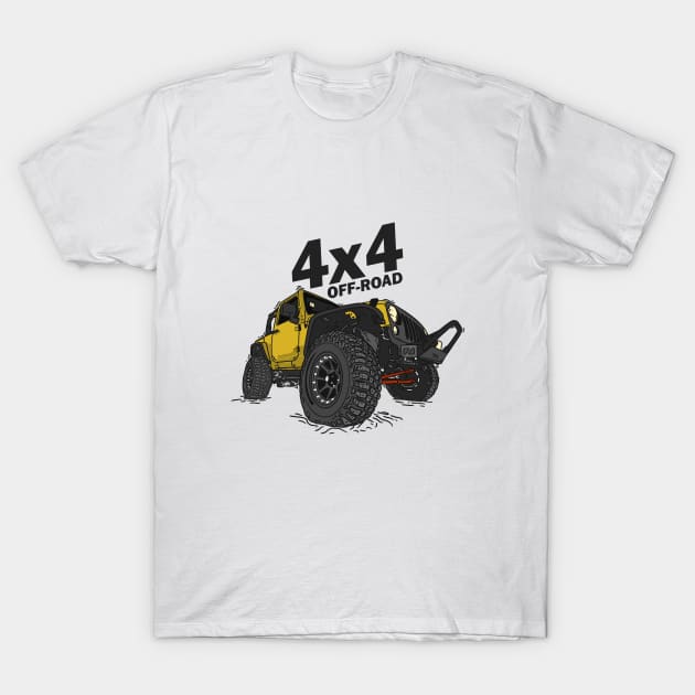 4x4 Off Road Jeep Yellow T-Shirt by 4x4 Sketch